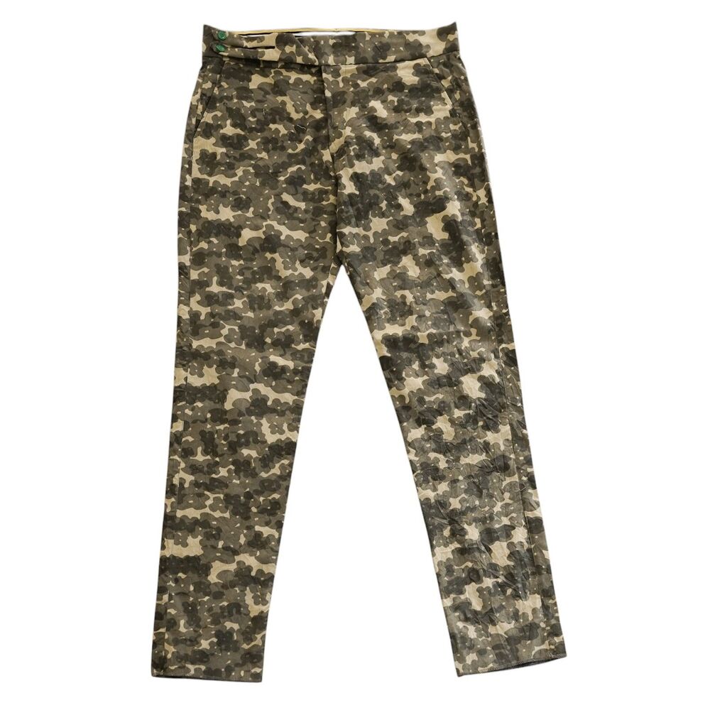 Mens 36 Olive Floral Camo Corduroy Gurkha Pants Cotton Slim Fit Dress Trousers